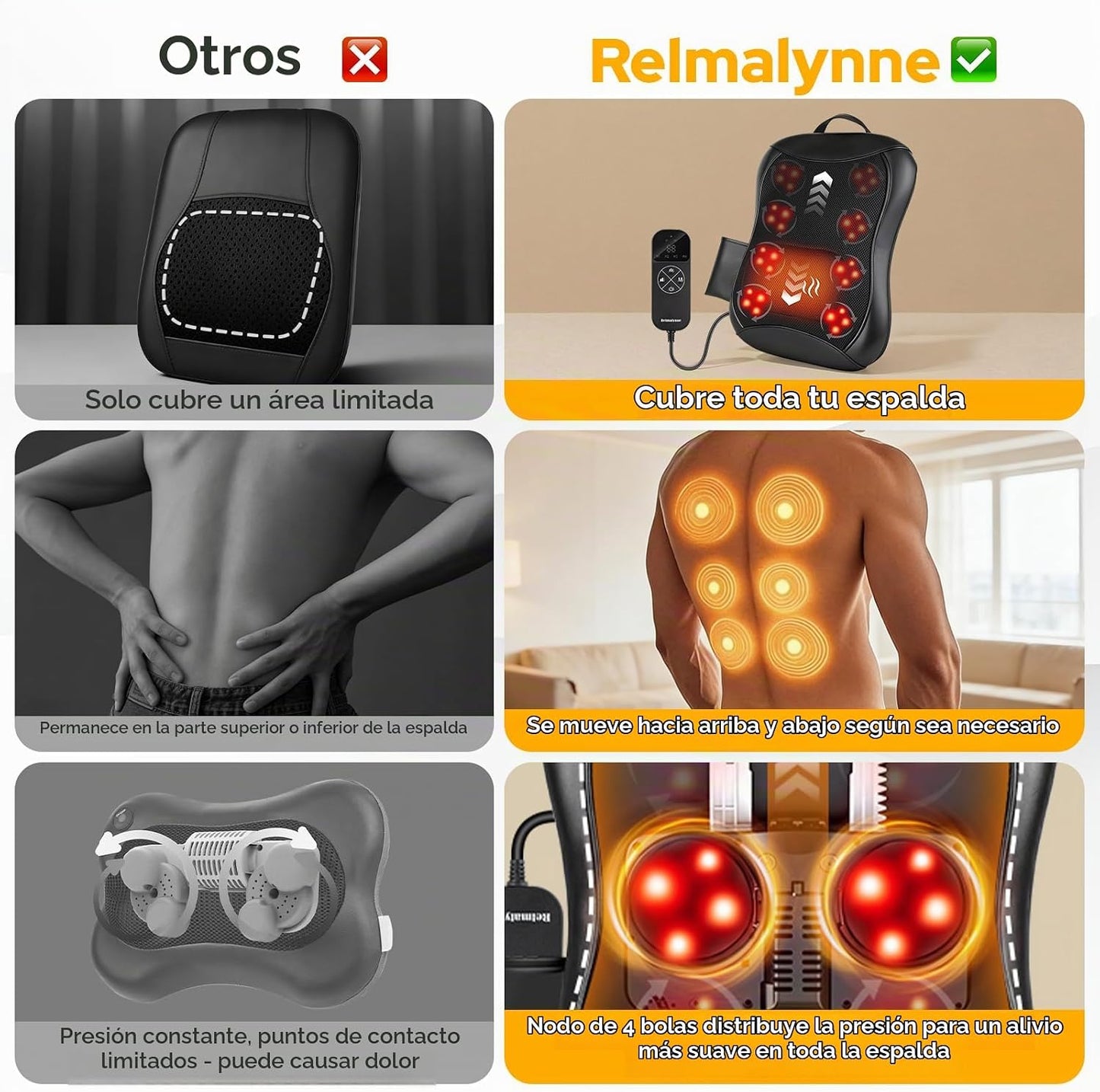Masajeador de espalda Shiatsu con calor: Masajeador de espalda comp...