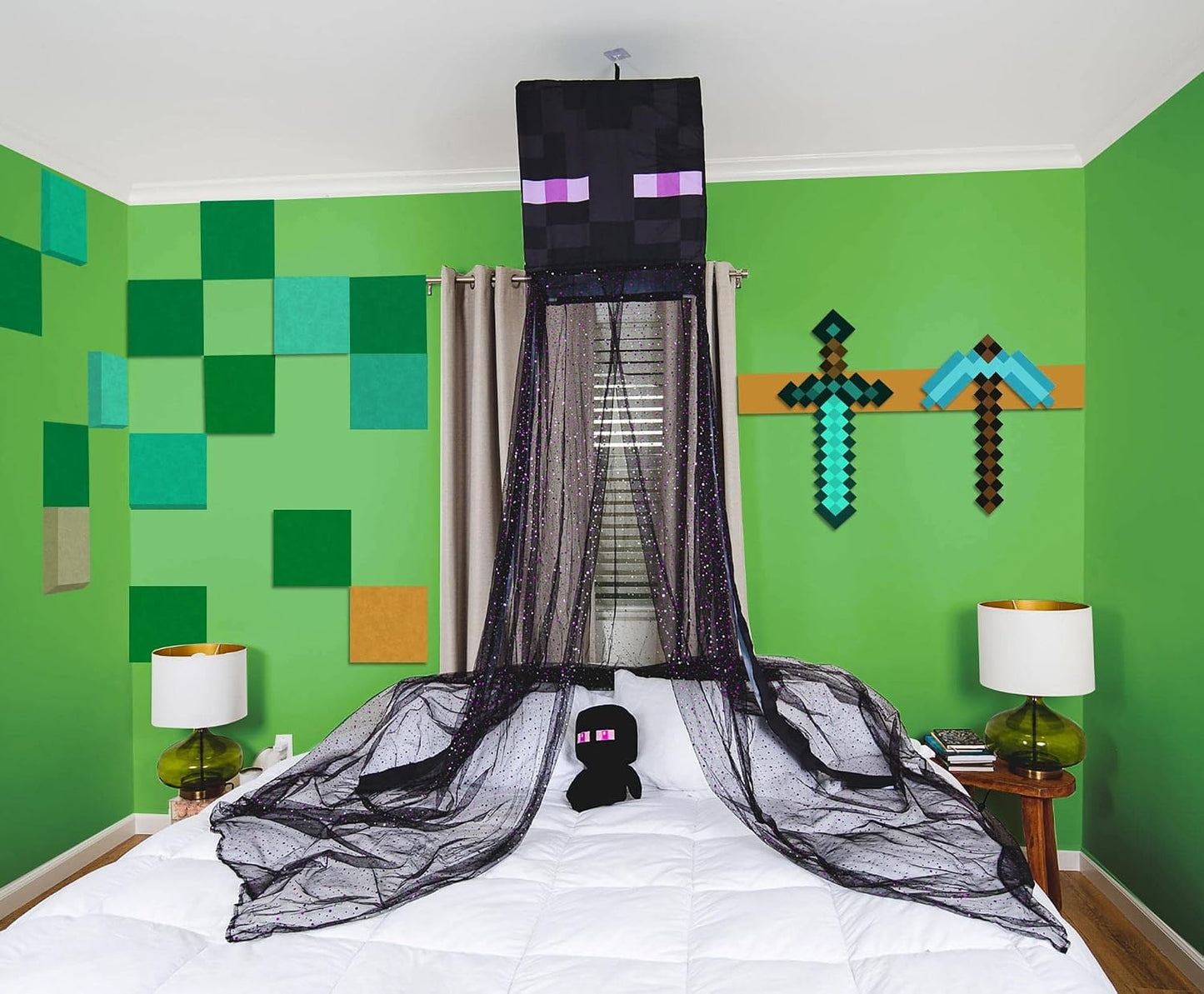 Ukonic Minecraft Enderman - Cortinas de techo para cama de niños, c...