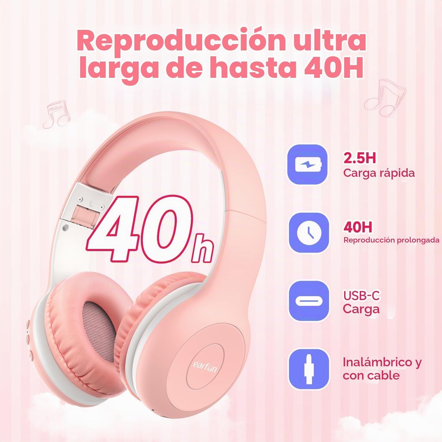 EarFun Paquete de 2 auriculares Bluetooth para niños, Auriculares K...