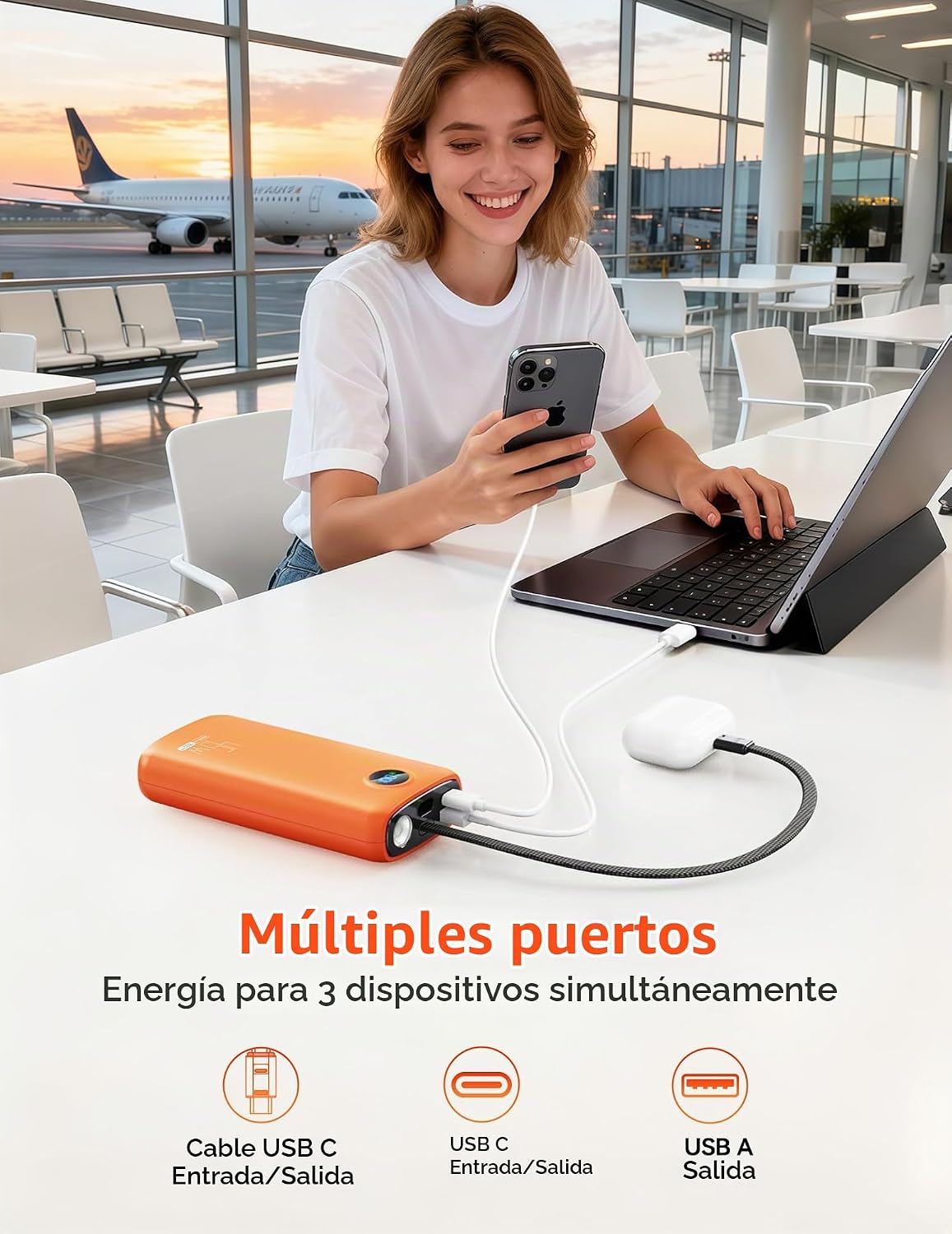Cargador portátil, batería portátil de 45 W, 20000 mAh, con cable U...