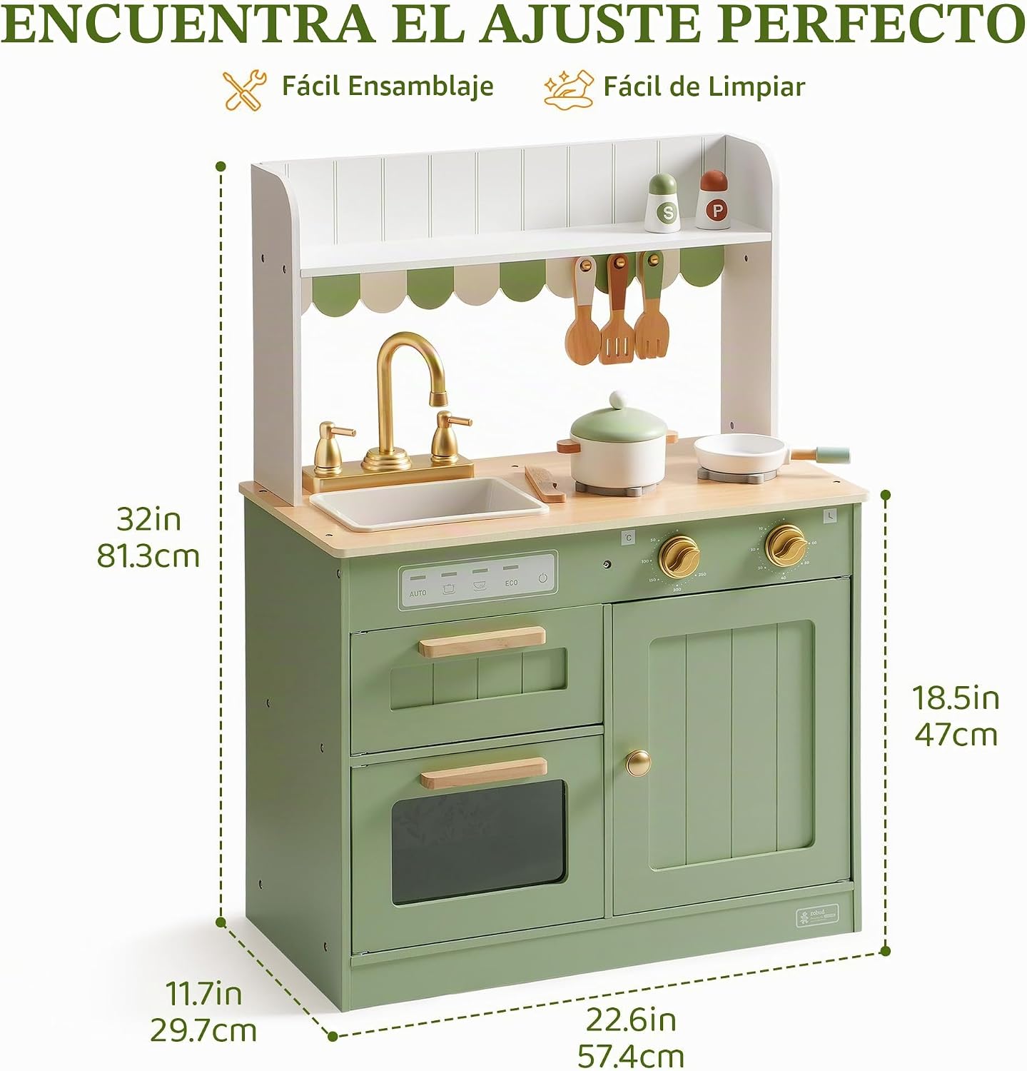 ROBUD Juego de cocina de madera para niños, juego de juguetes de co...