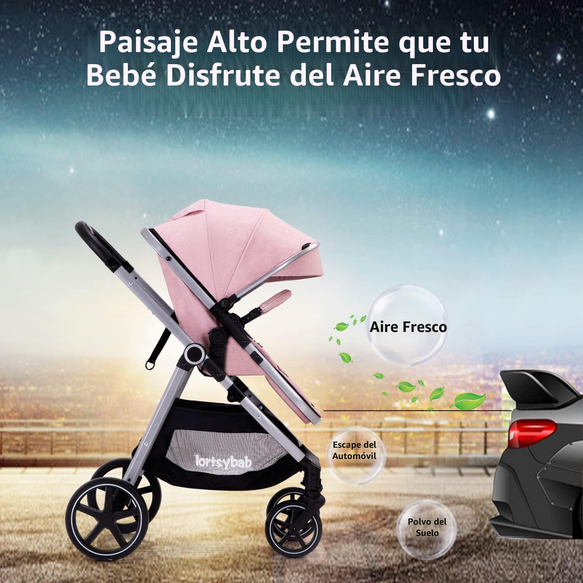 Lortsybab Cochecito de bebé 2 en 1 \u2013 Cochecito plegable para r...