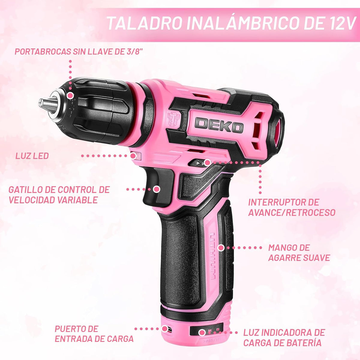 Juego de herramientas rosas: caja de herramientas DEKOPRO Home Mech...