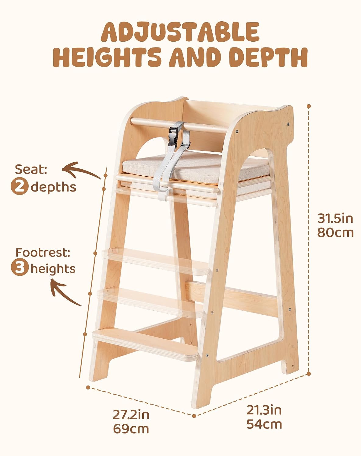 ROBUD Silla alta de madera para niños pequeños, trona para altura a...