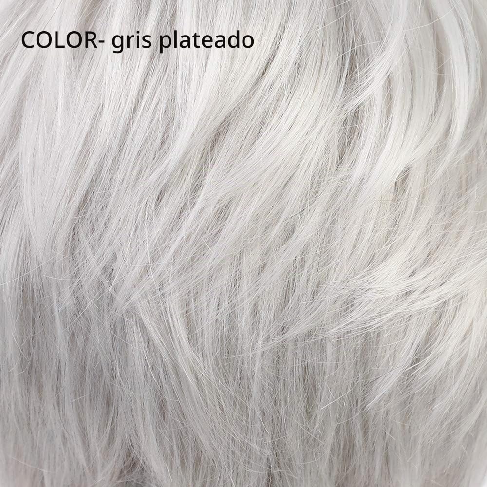EMMOR Pelucas cortas de cabello humano gris plateado para mujer, me...