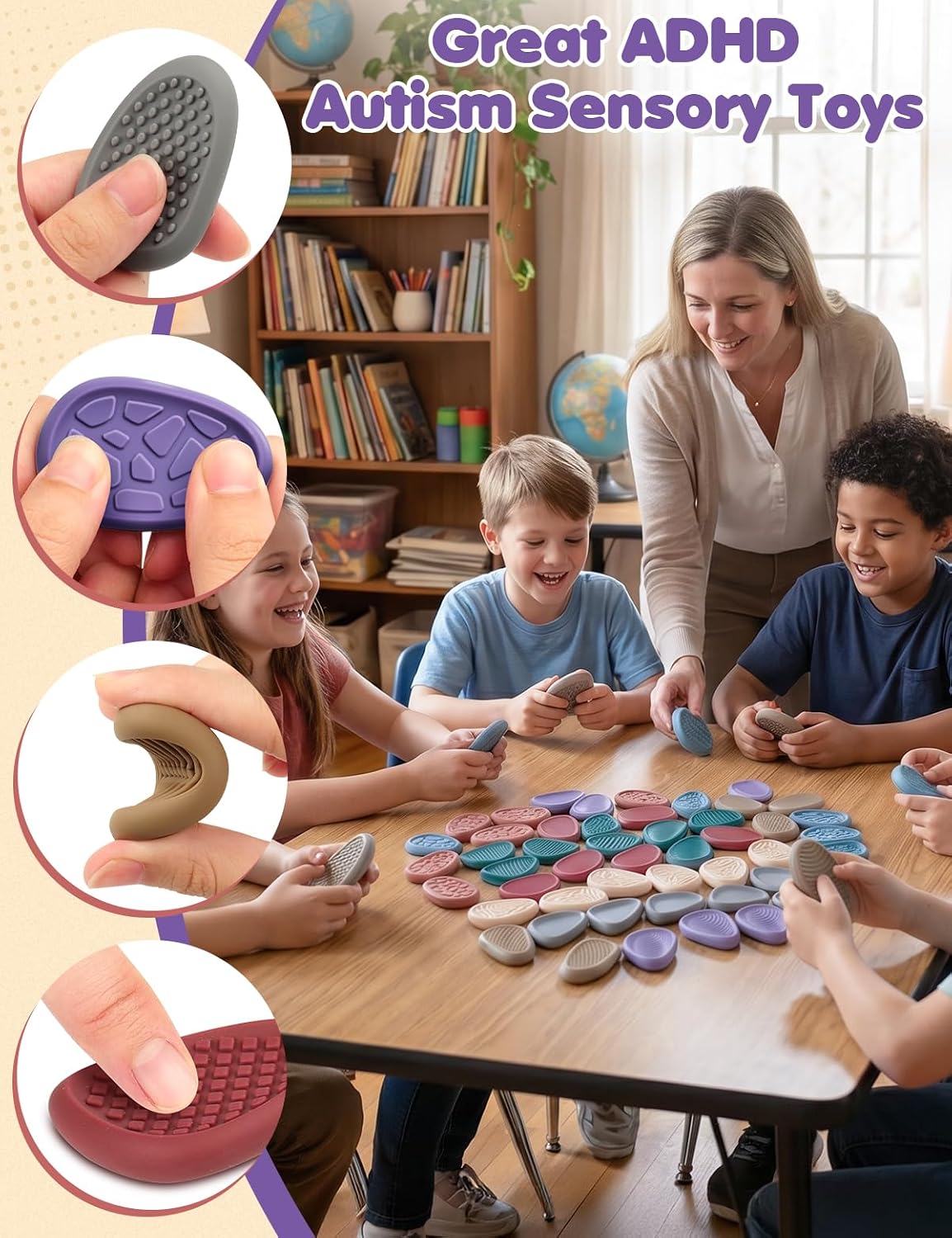 Fidget Toys Piedra sensorial para adultos: paquete de 48 piedras de...