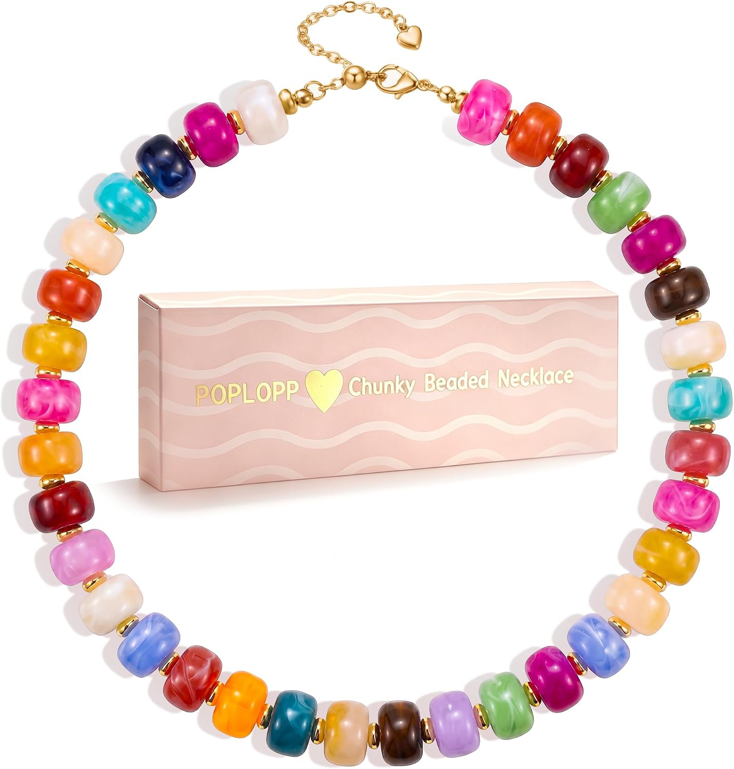 POPLOPP Collares de cuentas gruesas para mujer, gargantilla de cuen...
