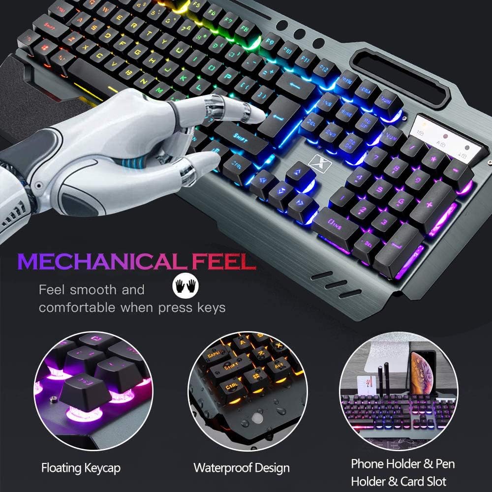 Teclado y ratón inalámbricos para juegos, teclado recargable con re...