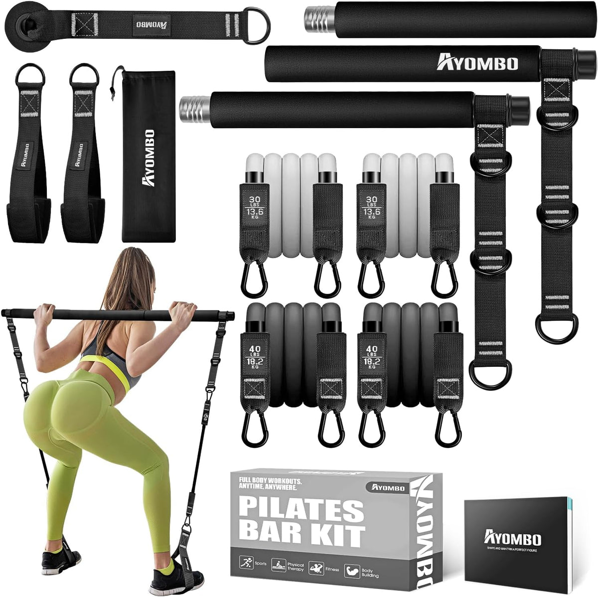 Kit de barra de pilates Ayombo con bandas de resistencia, equipo de...