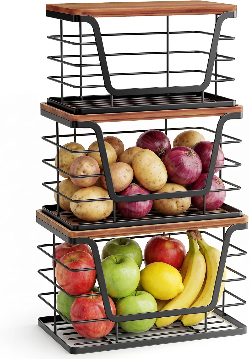 ALOCEO Paquete de 3 cubos de almacenamiento apilables con tapas, di...