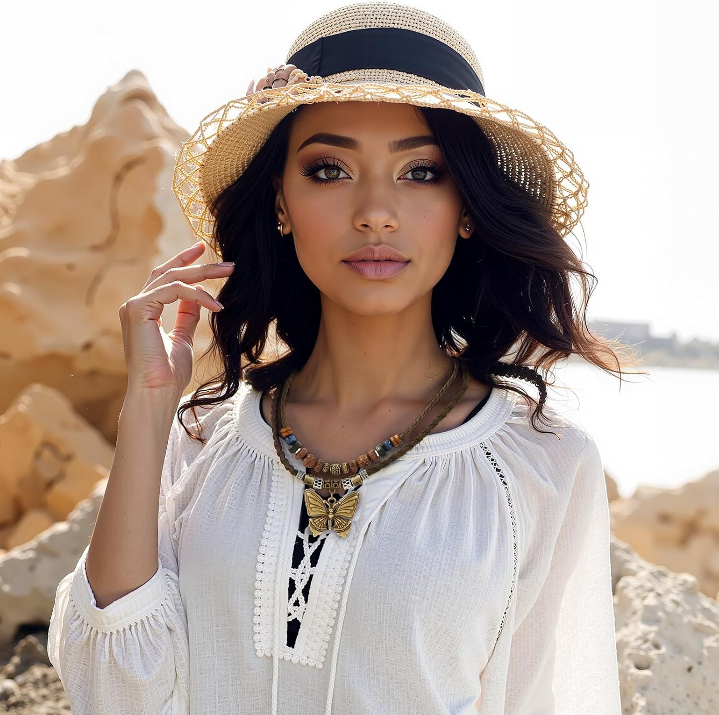 CZMZHFC Collar bohemio para mujer, collares con colgante de maripos...