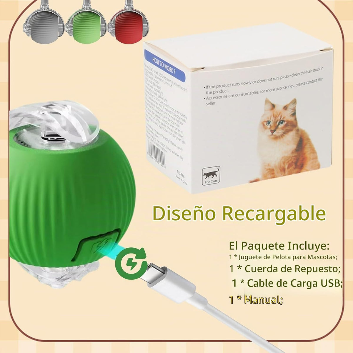 Pelota de juguete interactiva para perros y gatos, movimiento autom...