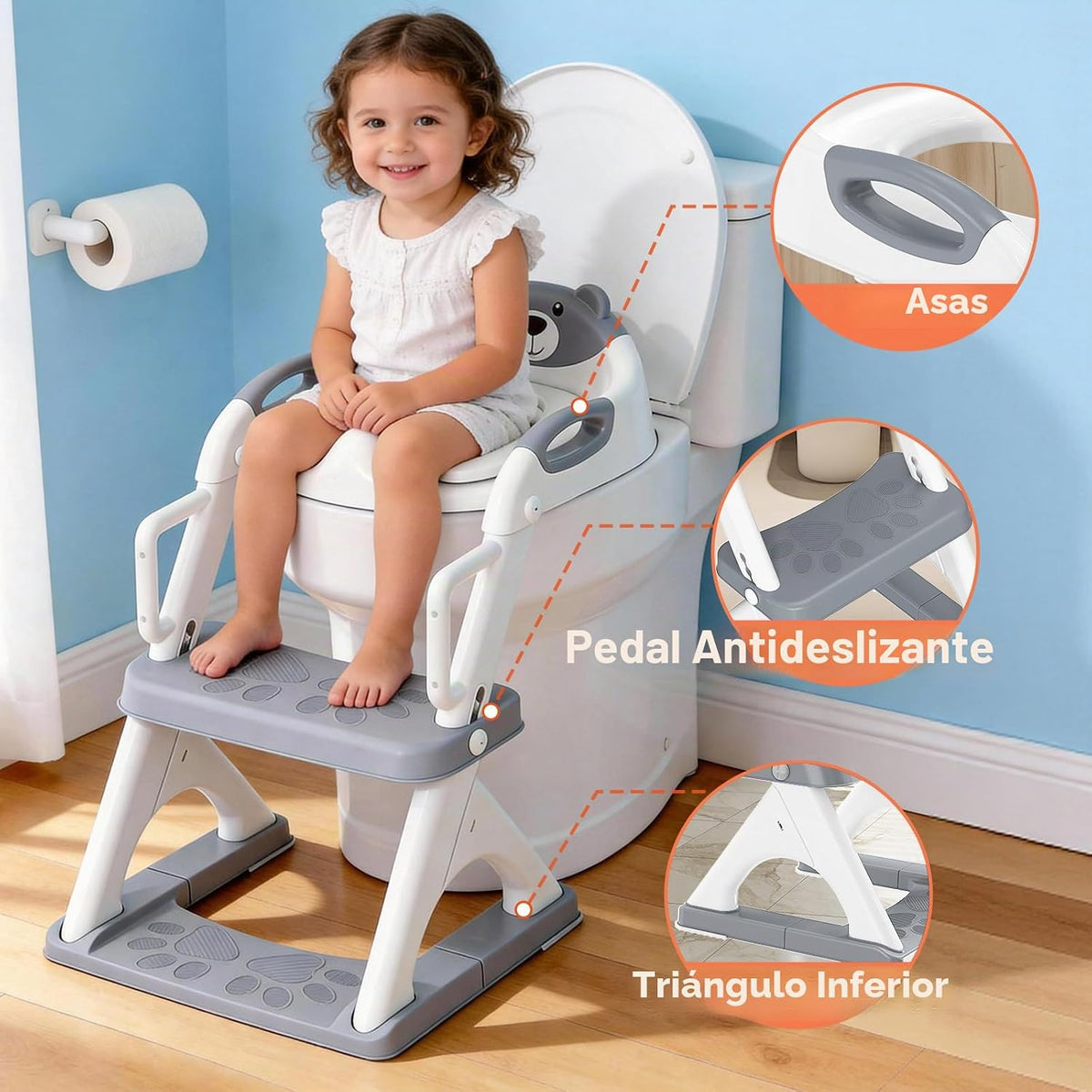 Reposabrazos de seguridad mejorados para asiento de inodoro 2 en 1...