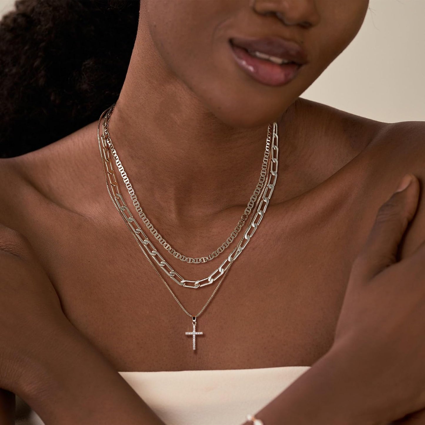 Collar con Cruz para Mujer, Collares Apilados en Capas Delicados, C...