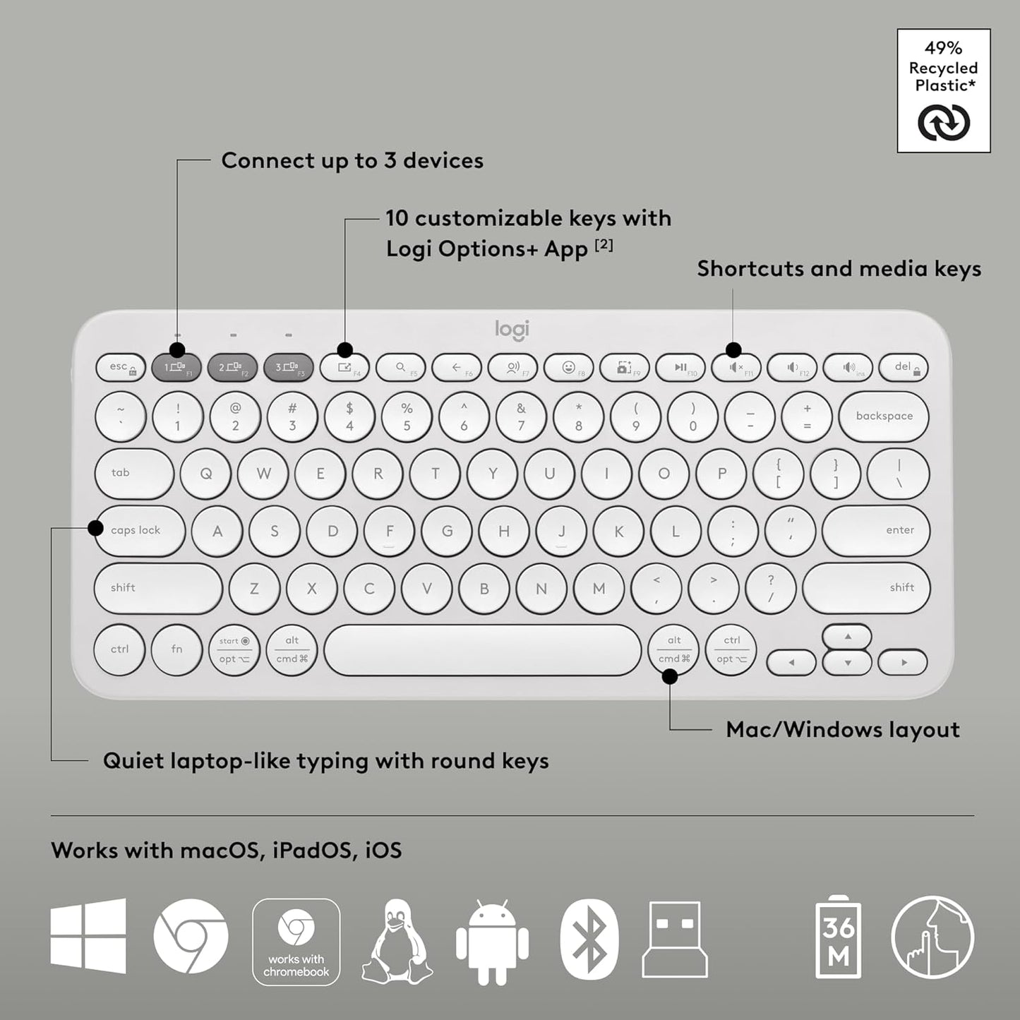 Logitech Pebble 2 Combo de teclado y mouse inalámbricos silenciosos...