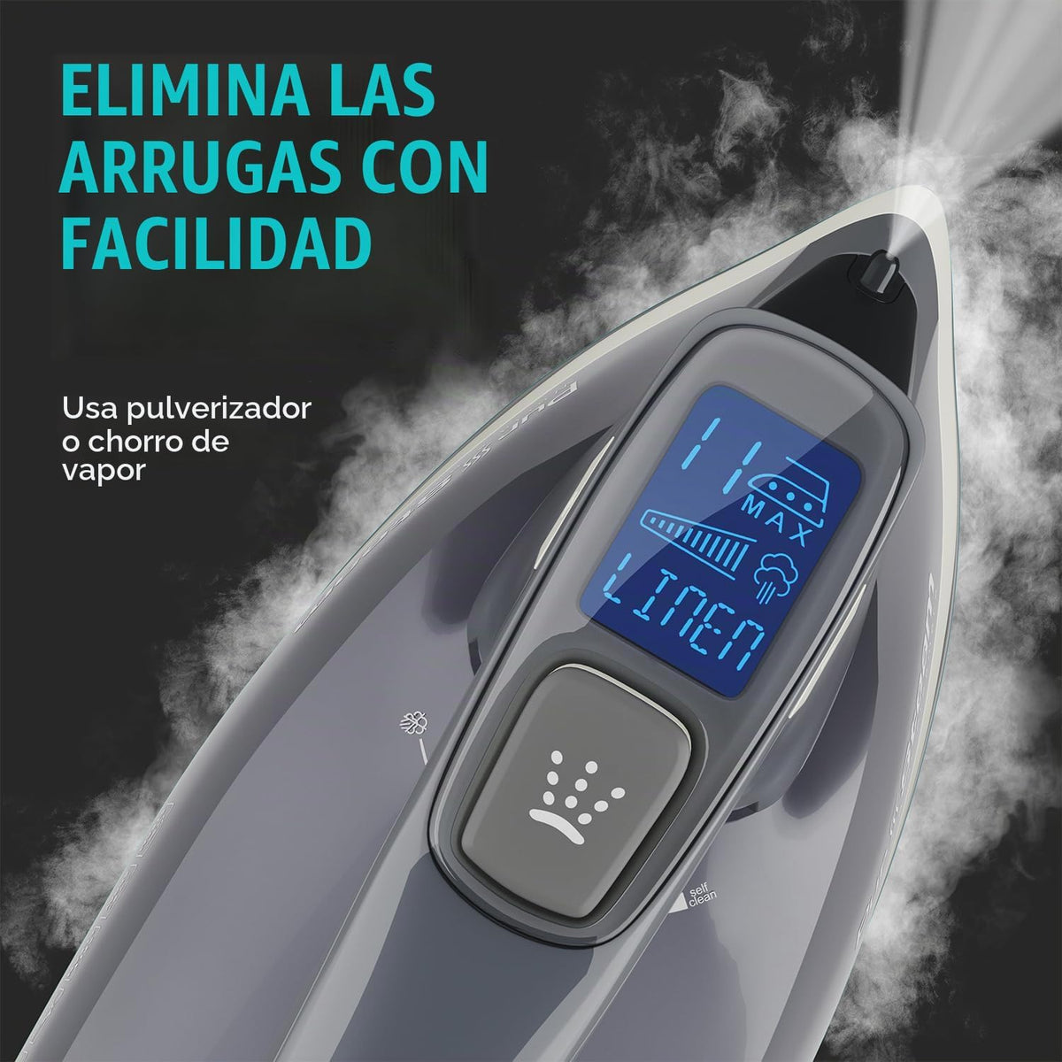 PurSteam Plancha de vapor para ropa de 1800 W con pantalla LCD, sue...