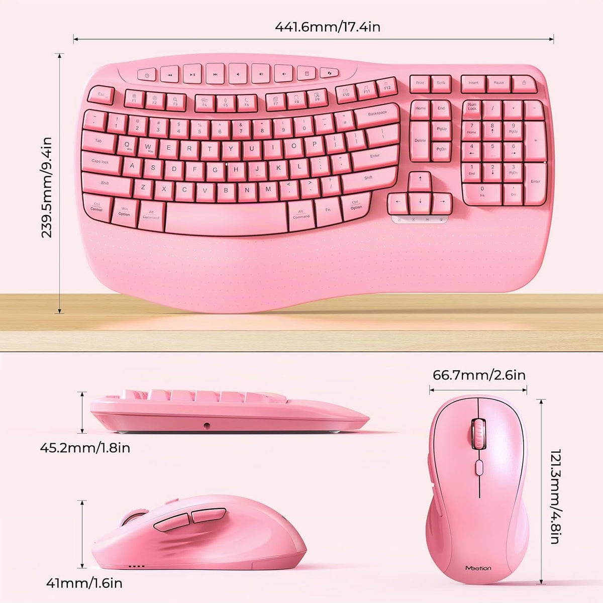 MEETION Teclado y ratón inalámbricos ergonómicos, teclas onduladas...