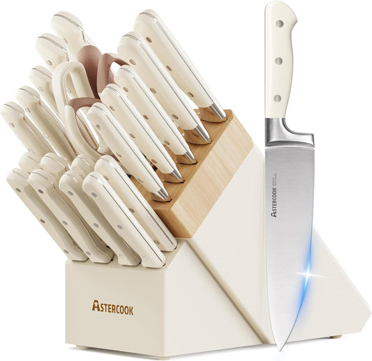 Astercook Juego de cuchillos de cocina con bloque, 22 piezas, cuchi...