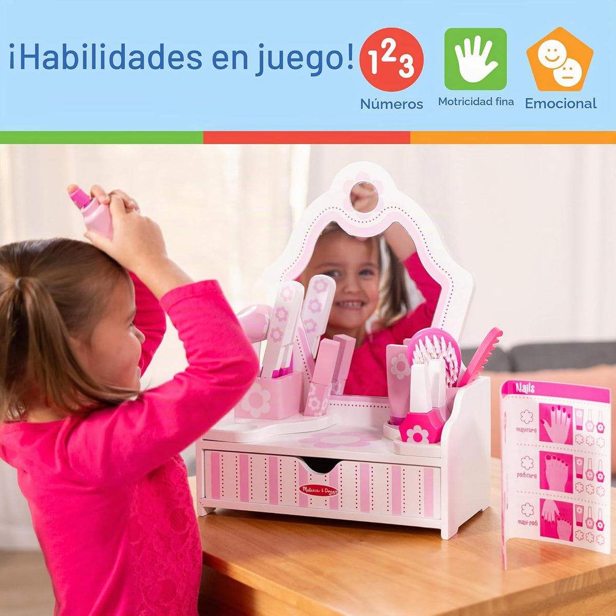 Melissa &amp; Doug Juego de madera para salón de belleza, tocador d...