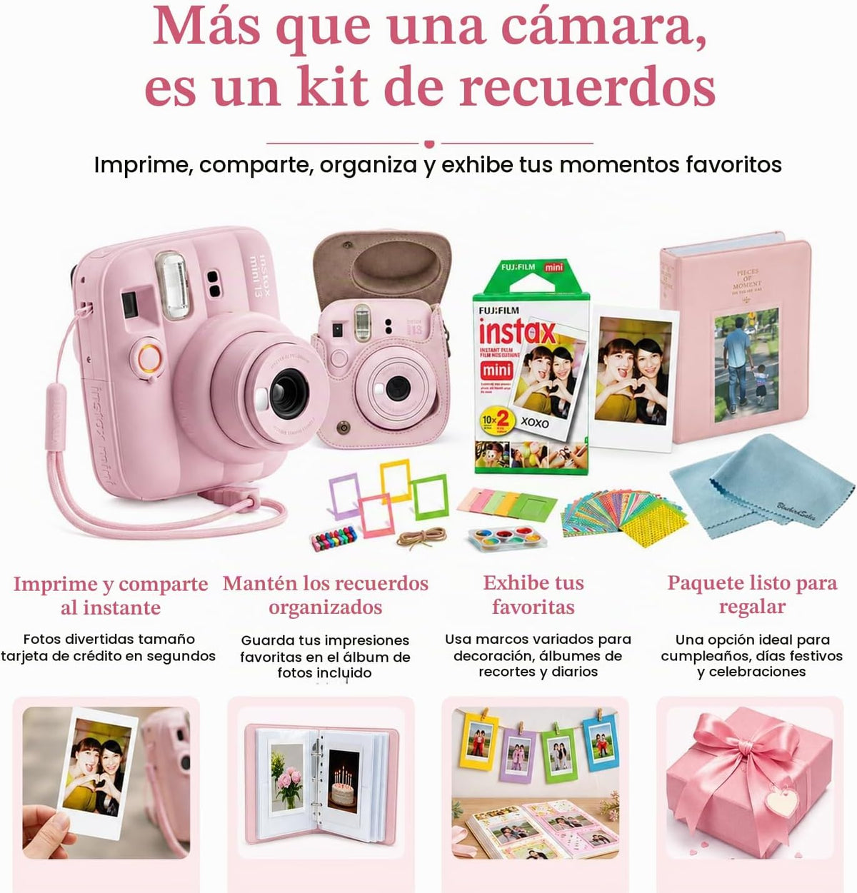 FUJIFILM Instax Mini 13 - Paquete de cámara instantánea rosa carame...