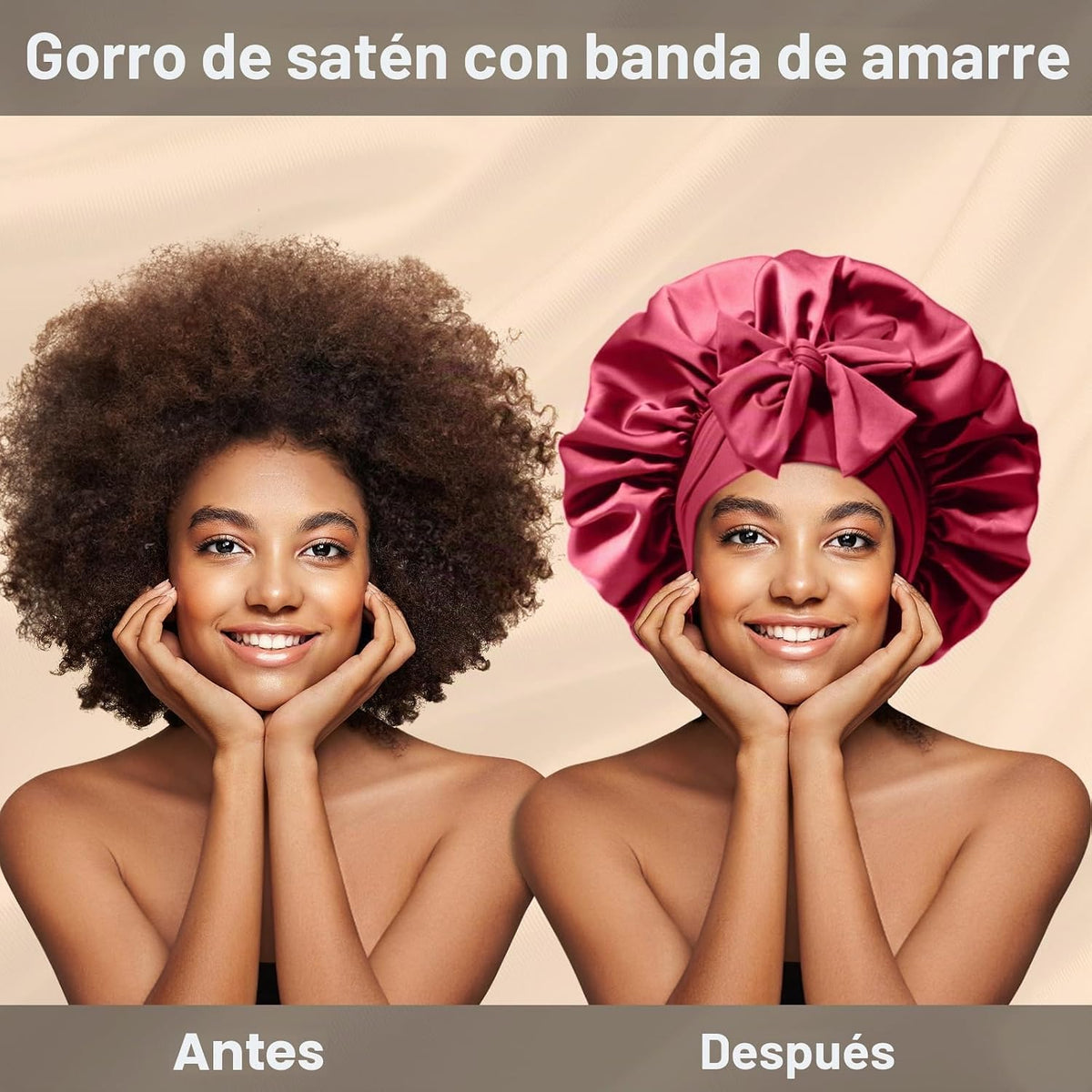 2 gorros de satén de seda para mujeres dormidas, grandes gorros de...