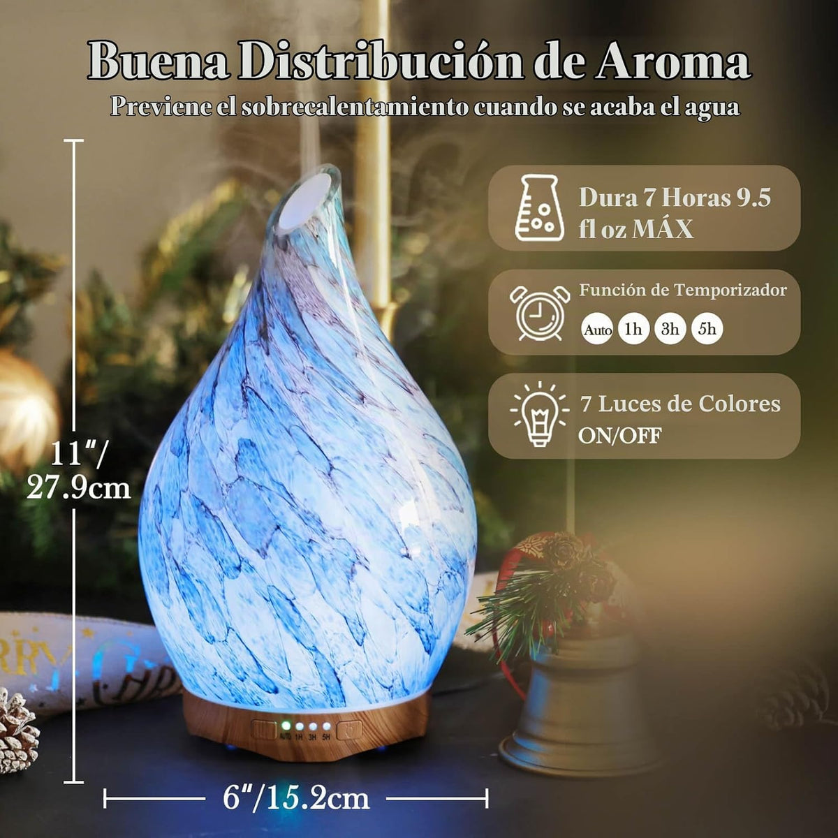 Porseme Difusor de aceite esencial de vidrio de 9.5 fl oz para arom...