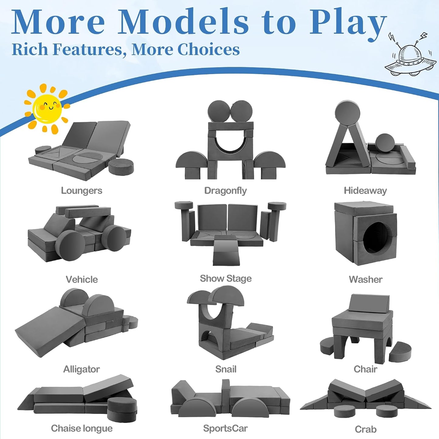 Edbuosy Sofá para Niños Pequeños Sofá Infantil Modular - 18 piezas...