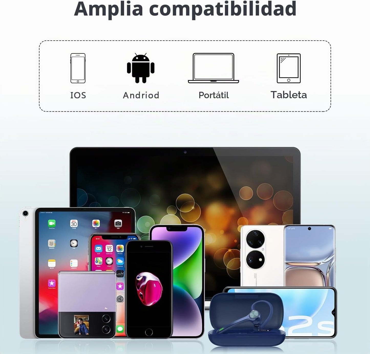 HEIBAS Auriculares Bluetooth, auricular inalámbrico con micrófono p...