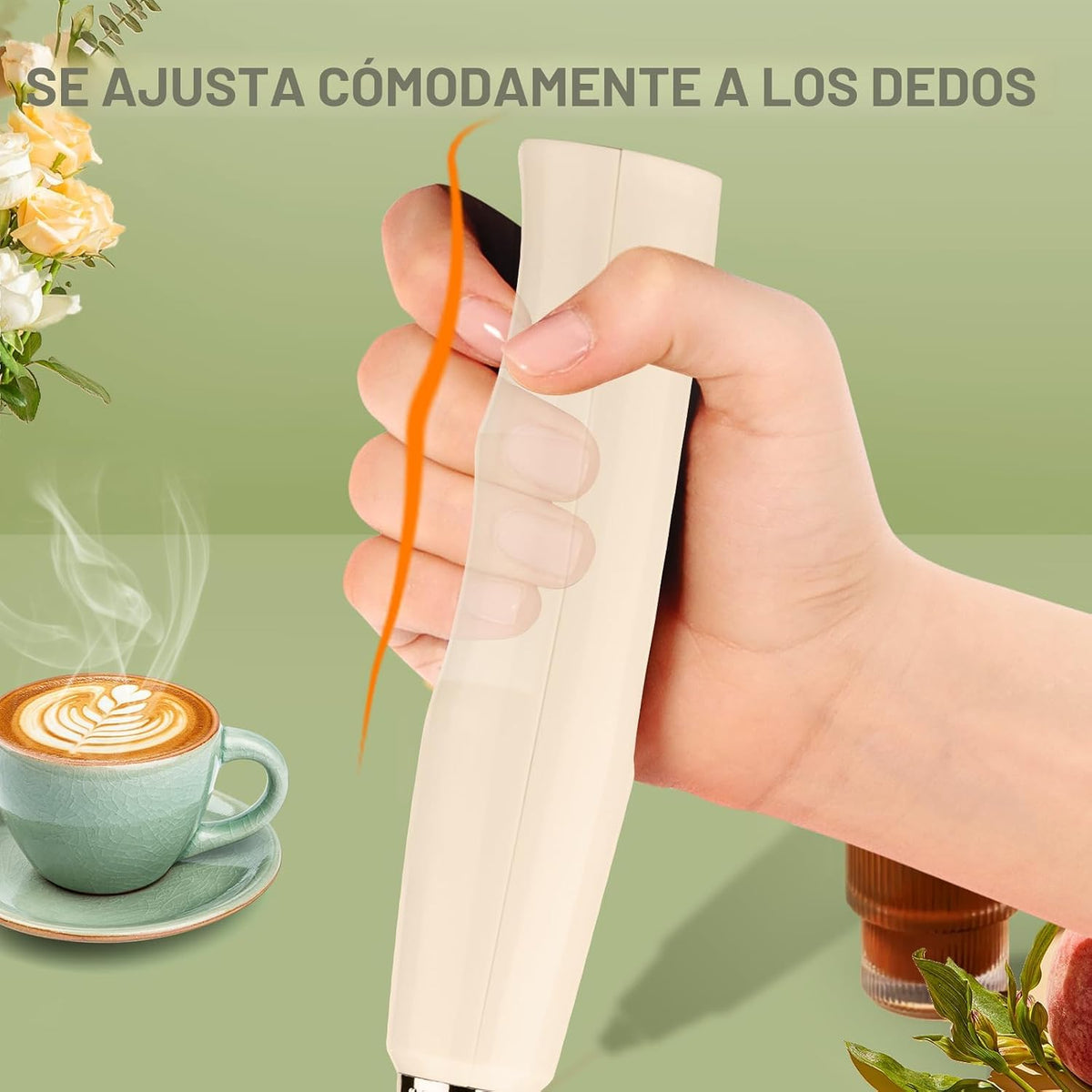 YUSWKO Varita espumadora de leche de mano beige con soporte para ca...