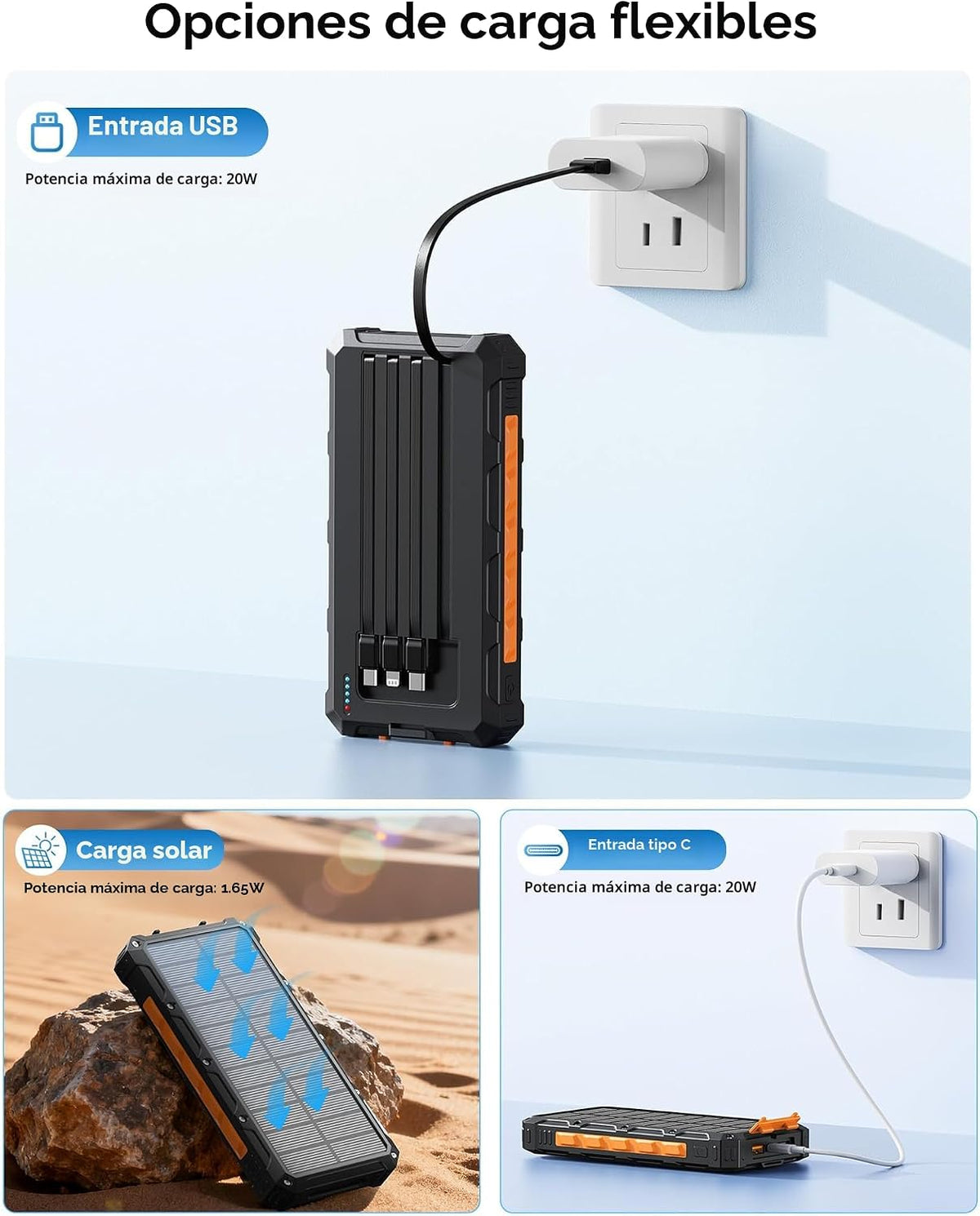 Batería externa portátil del banco 20000mah del poder del cargador...