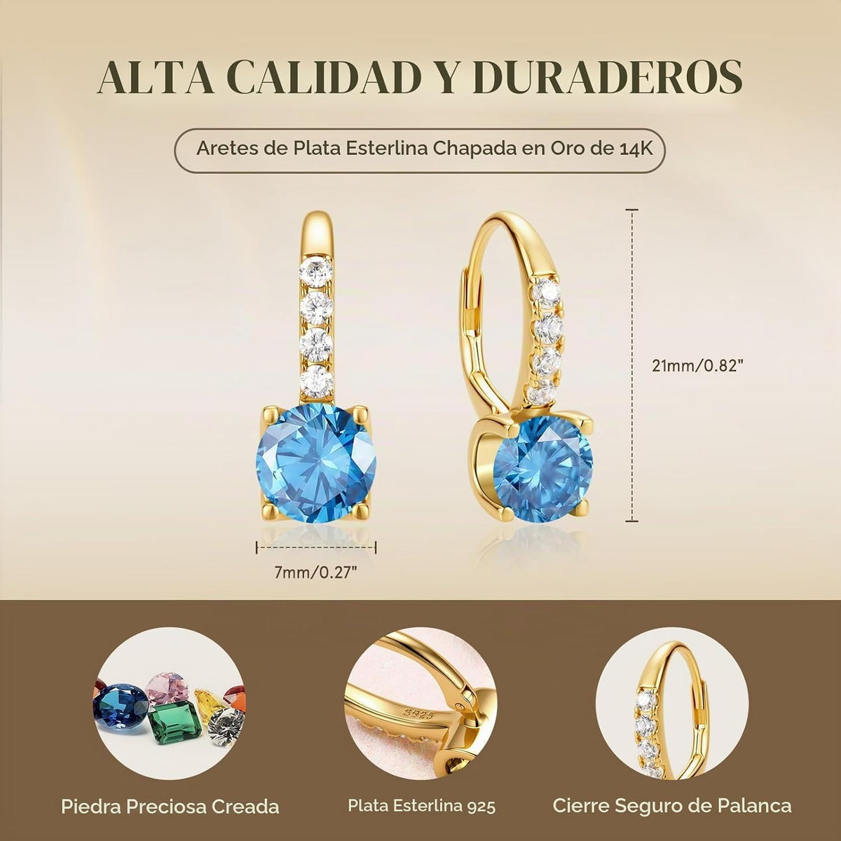 FANCIME Pendientes colgantes de plata de ley chapada en oro de 14 q...