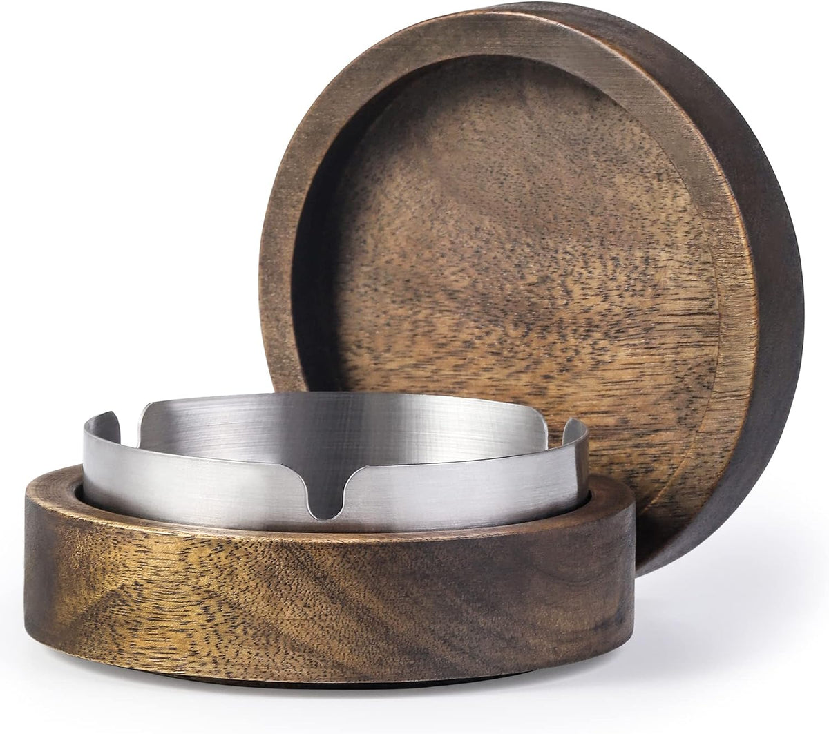 Cenicero de madera con tapa para fumadores, revestimiento de acero...