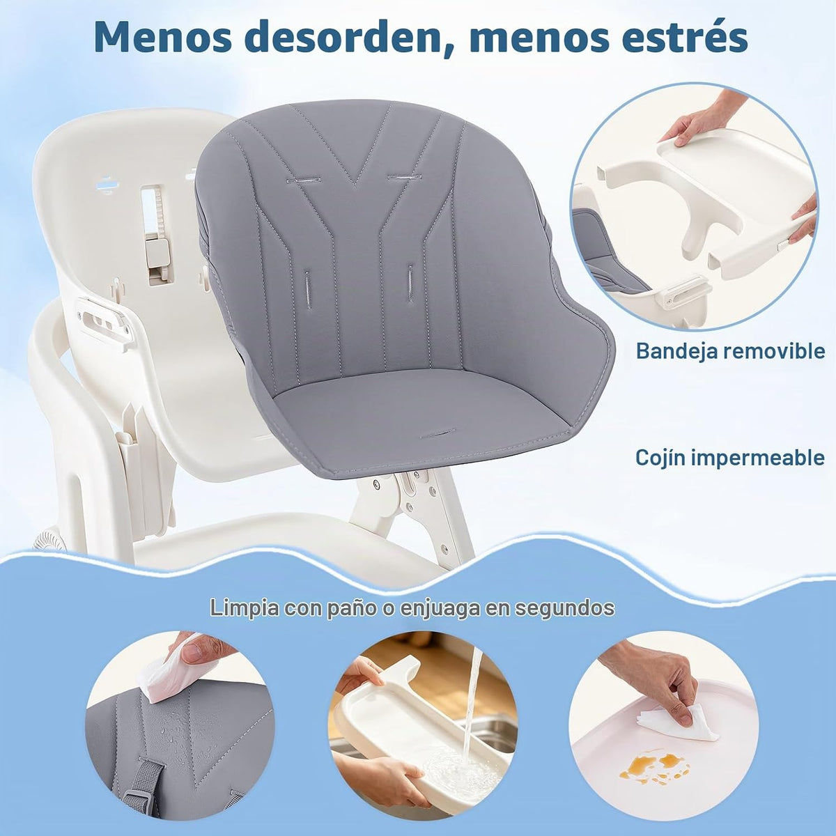Silla alta plegable para bebé, sillas altas de madera convertibles...