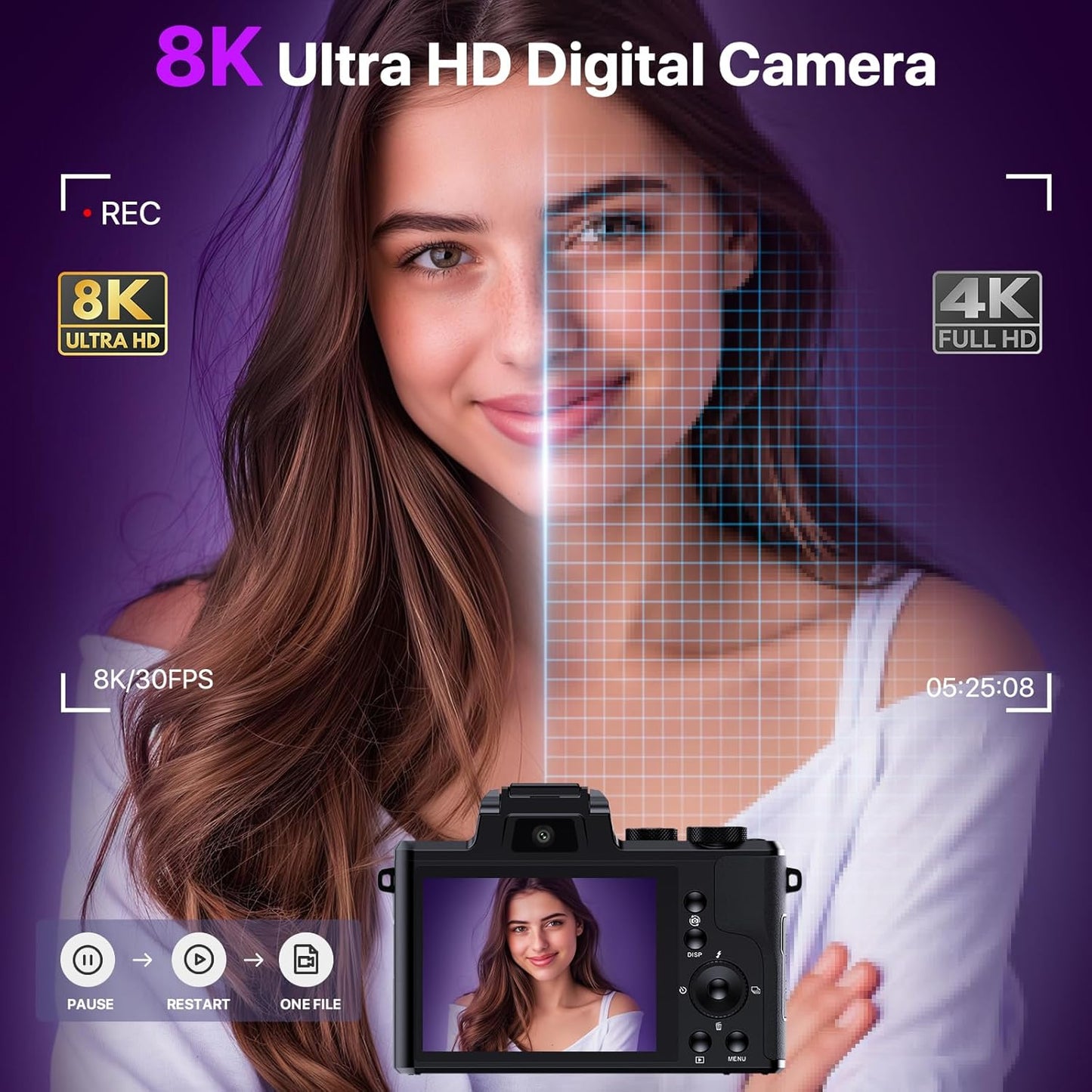 Cámaras digitales 8K para fotografía con WiFi, cámara de vlogging d...