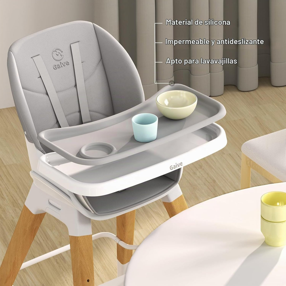 GAIVE Silla alta convertible de madera 8 en 1, silla alta ajustable...