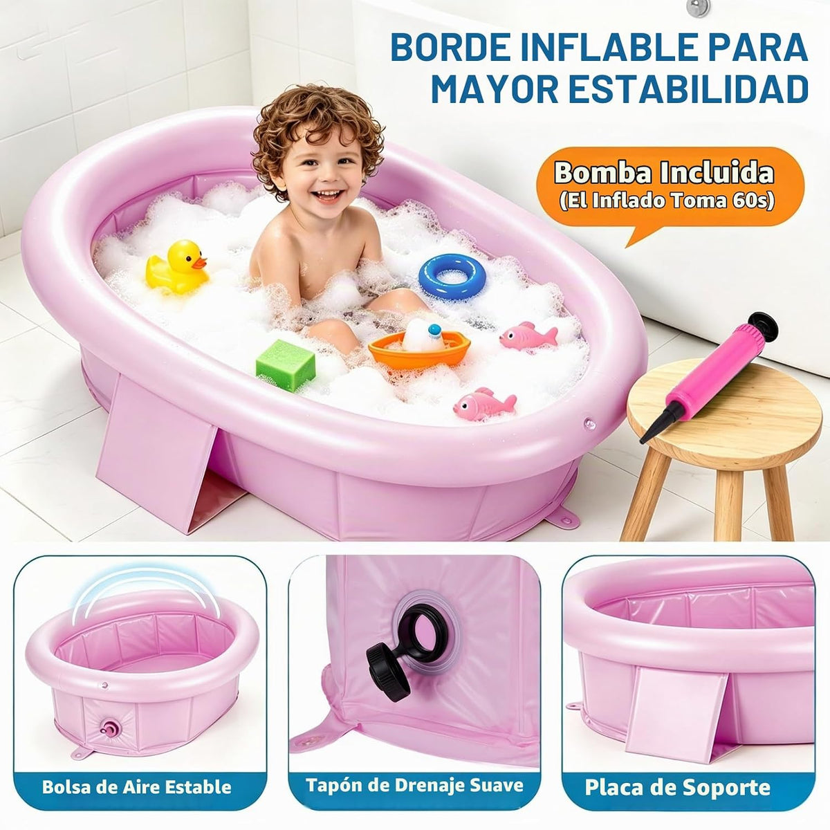 Bañera de bebé para recién nacidos hasta niños pequeños de 1 a 6 añ...