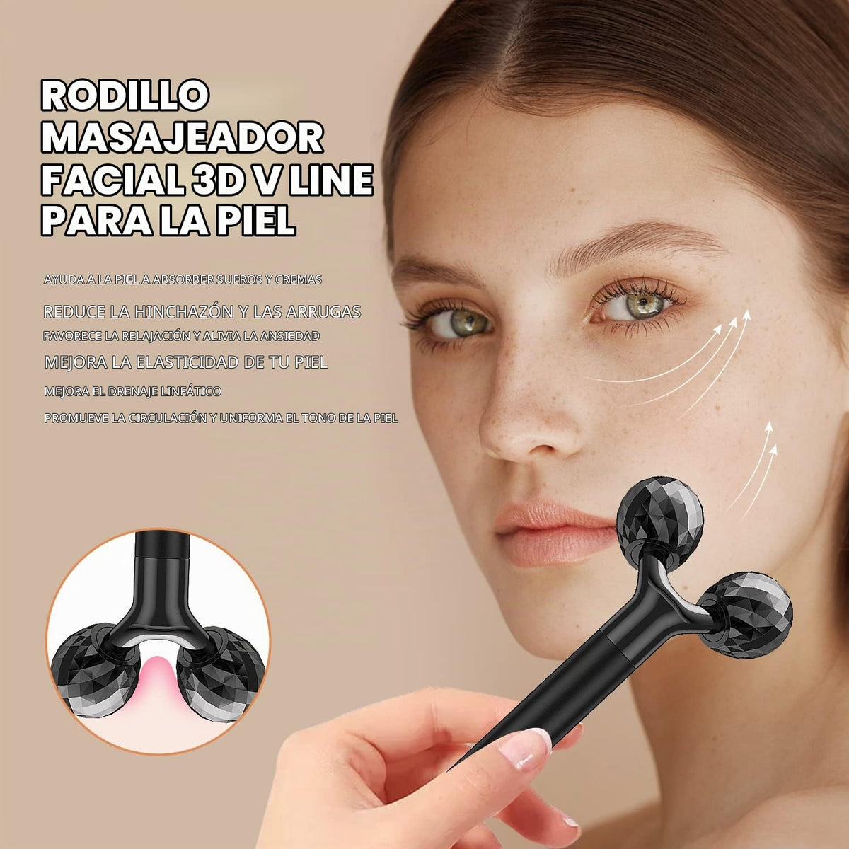 Masajeador facial eléctrico Beauty Bar 2 en 1, rodillo 3D y forma d...