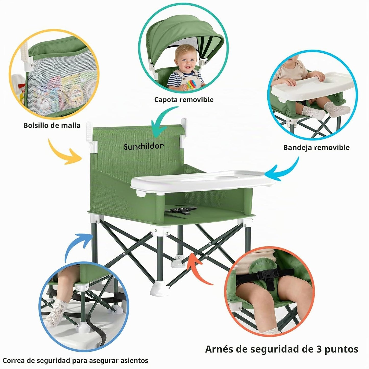 Sunchildor Asiento elevador portátil para bebé con bandeja extraíbl...