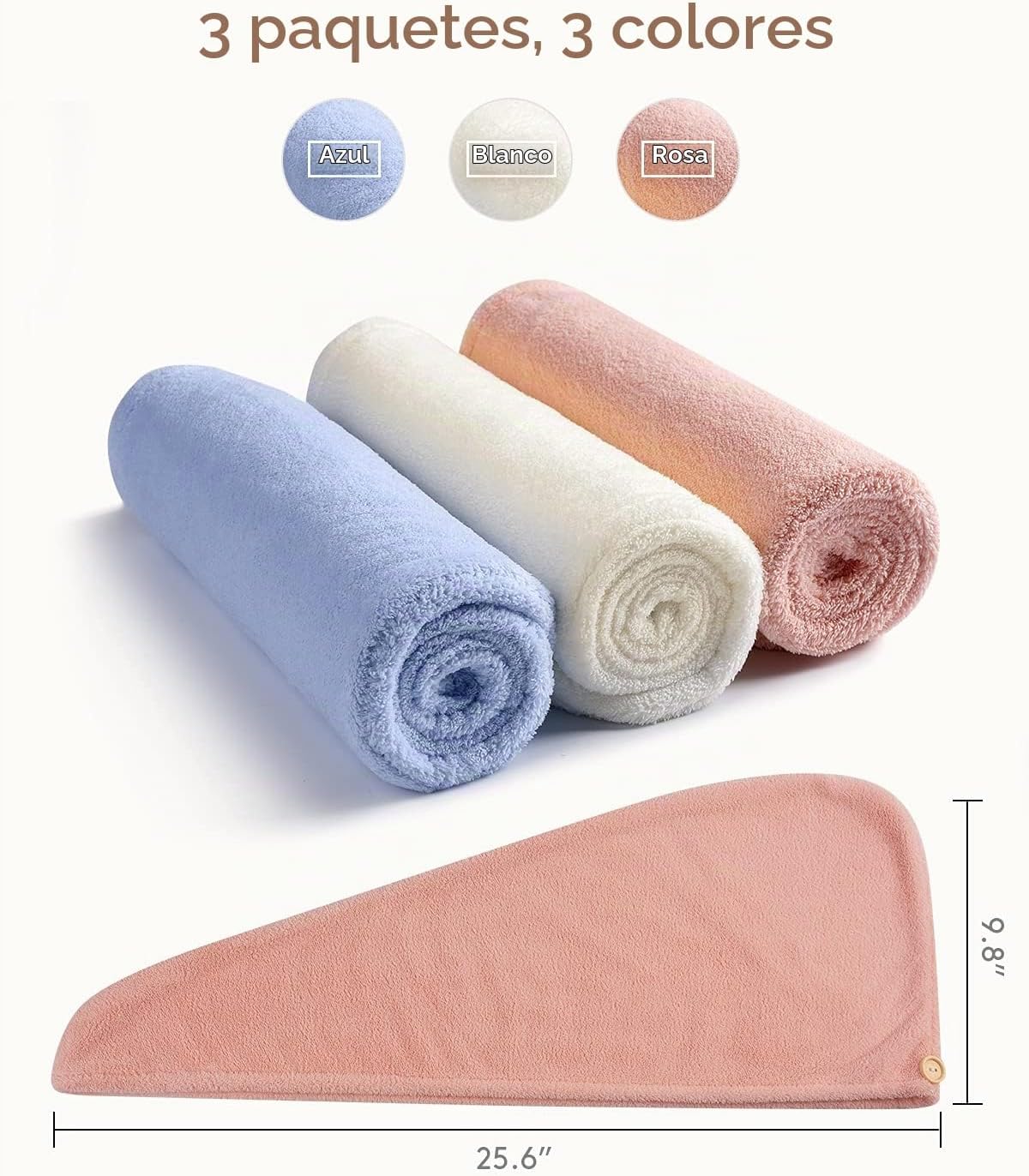 YFONG Paquete de 3 toallas de microfibra para envolver el cabello p...