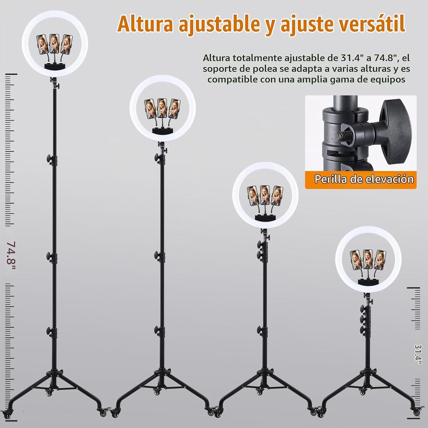 Anillo de luz grande con soporte, anillo de luz de 19 pulgadas con...