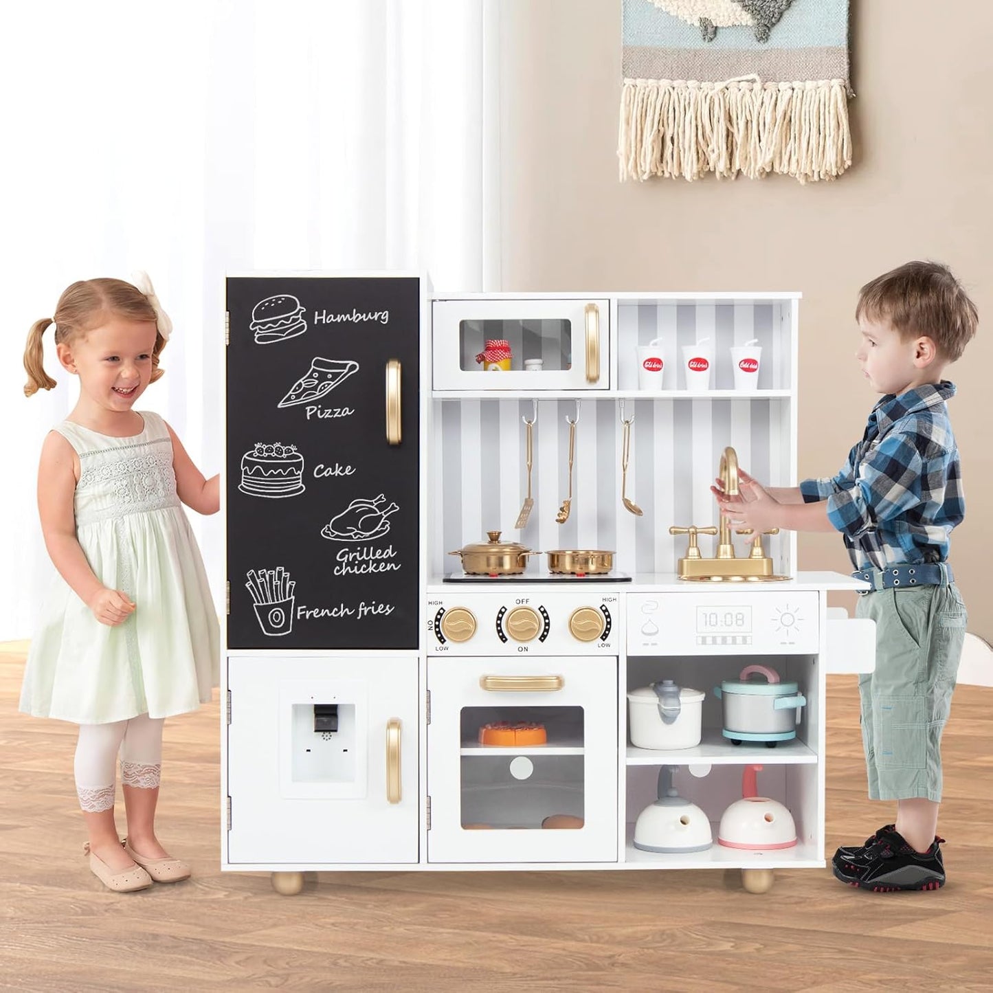 Costzon Cocina de Juguete para Niños, Juego de Cocina de Madera con...