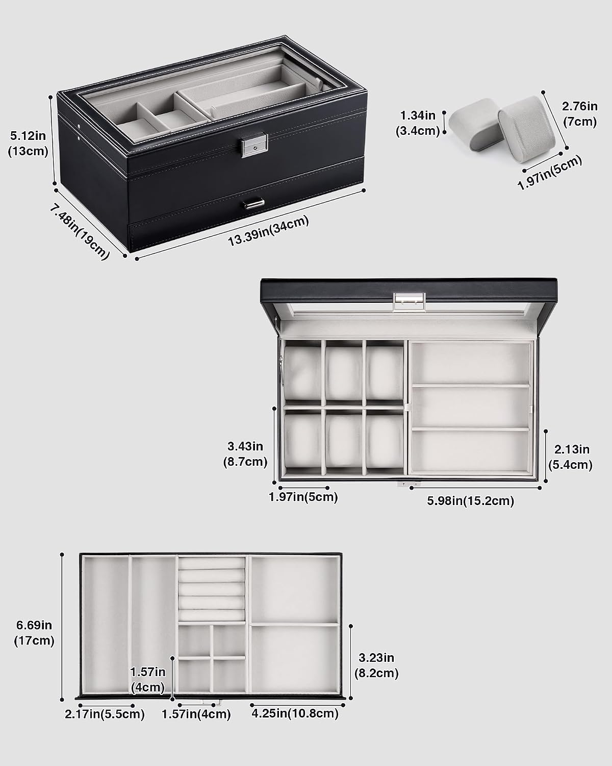 ProCase Caja de joyería para hombres, caja de reloj con 6 ranuras c...