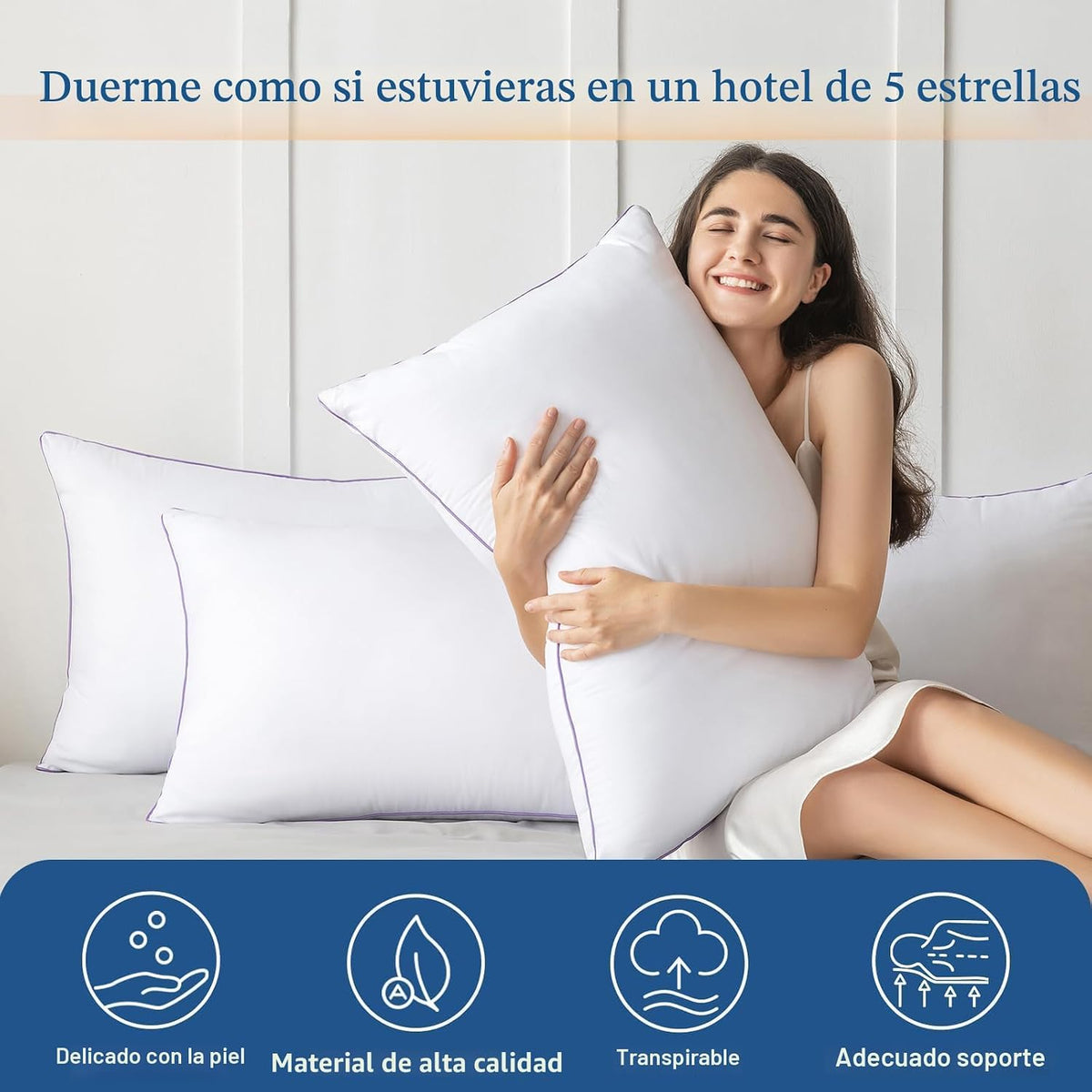 JOLLYVOGUE Juego de 6 almohadas tamaño Queen, lavables, de apoyo, c...