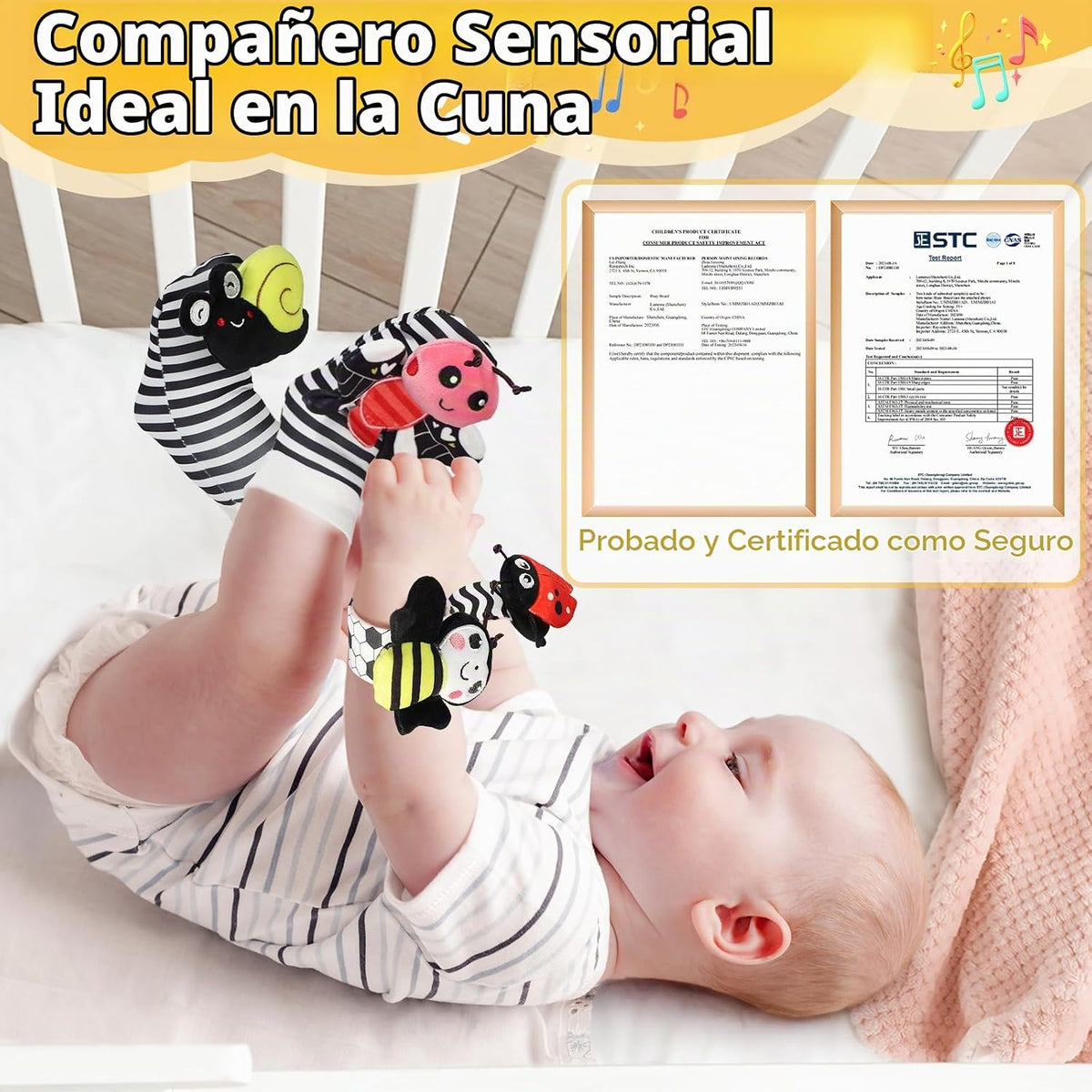 URMYWO Sonajeros de muñeca para bebé, calcetines de sonajero, jugue...