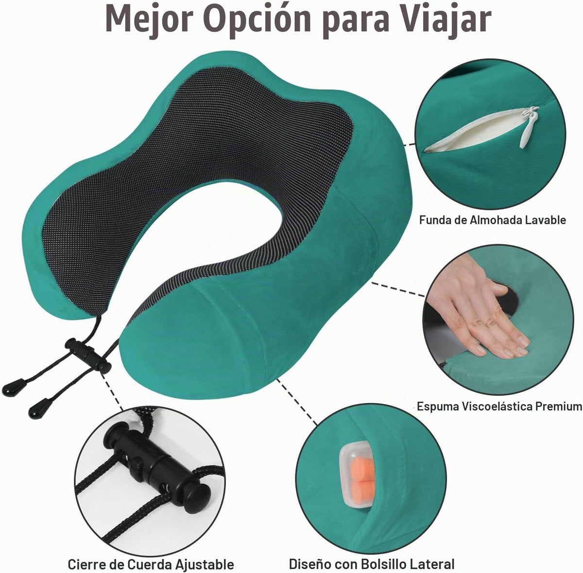 Elvodosia Almohada de viaje, almohada de cuello de espuma viscoelás...