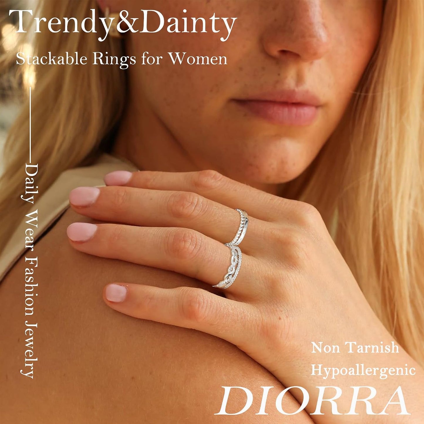 Diorra Anillo de Plata Esterlina para Mujer, 4PCS Anillos Finos Api...