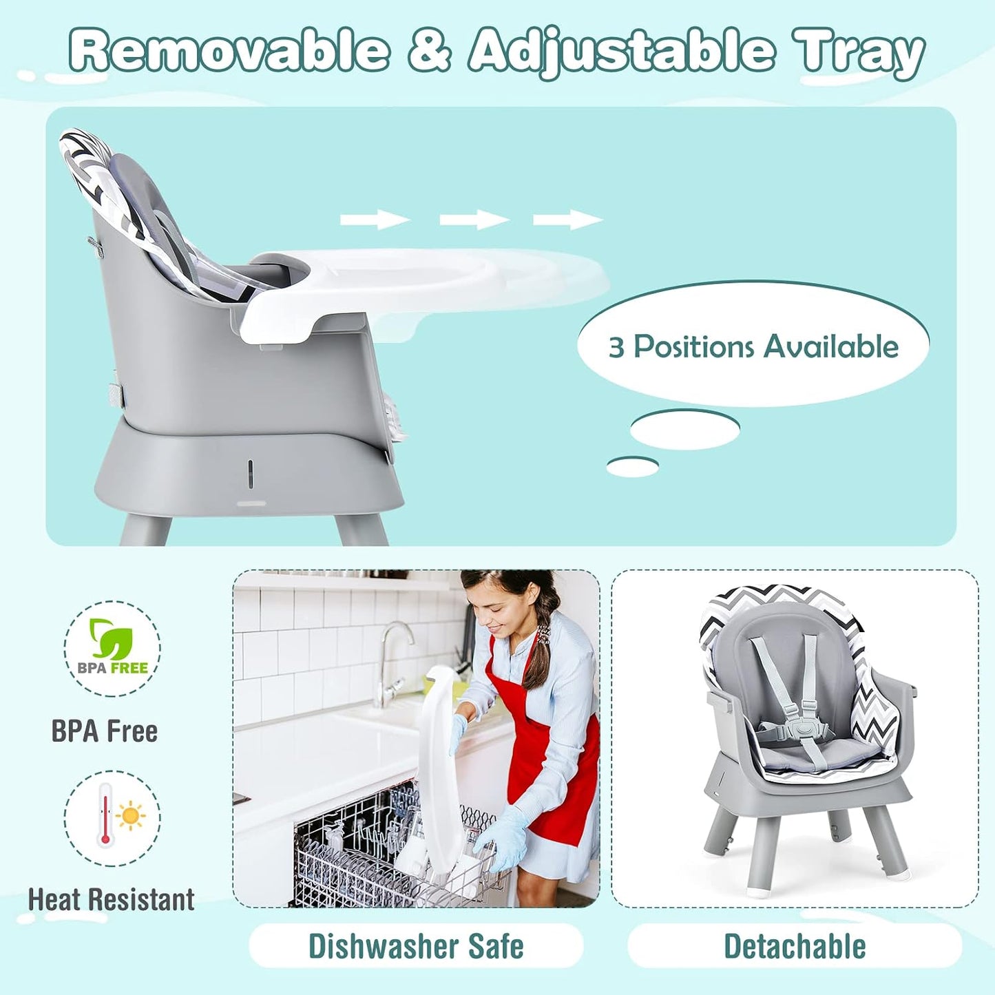 HONEY JOY Silla alta 8 en 1 para bebé, silla alta convertible para...