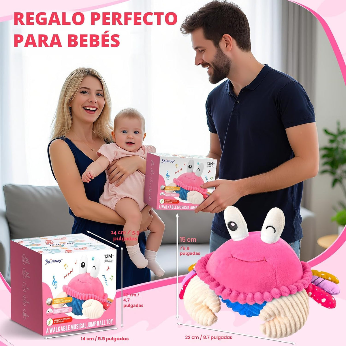 SAIMAND Juguete de cangrejo rosado, regalo musical interactivo de l...