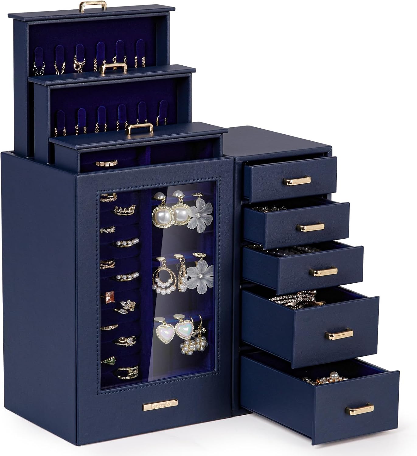 Homde - Gran joyero\/organizador\/caja con ventana de vidrio, cajon...