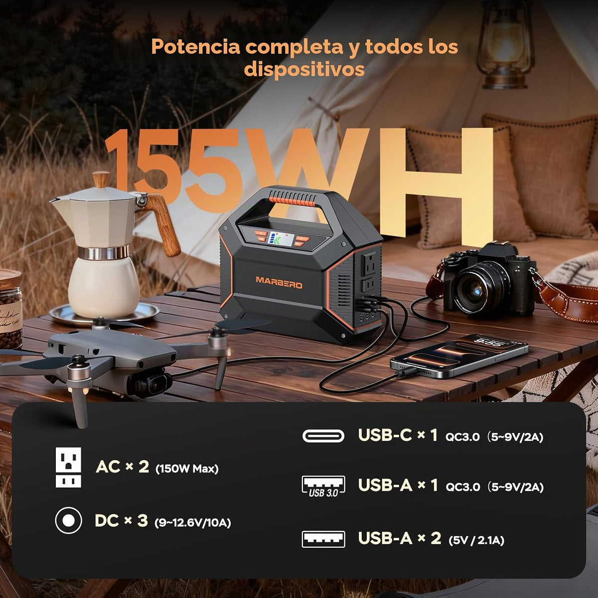 MARBERO Estación de energía portátil de 155 Wh, cargador portátil d...
